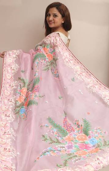 Rose Organza Handwork Saree
